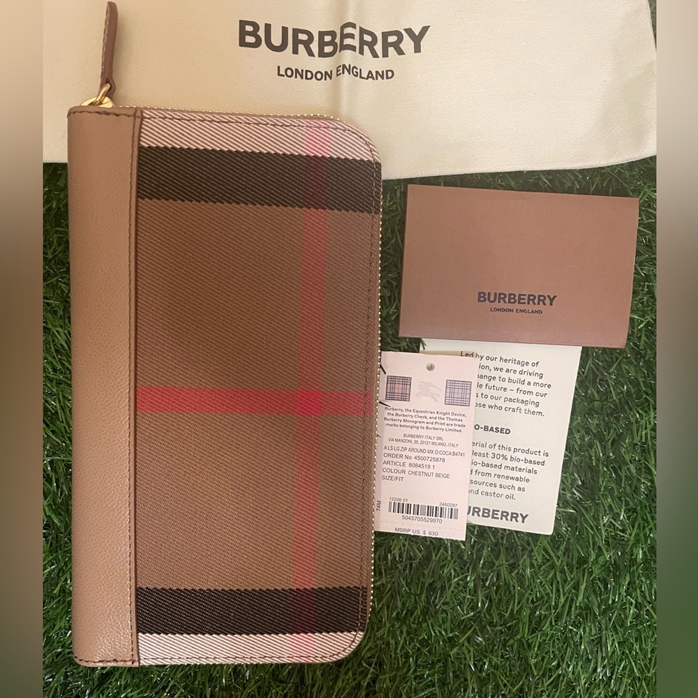 Burberry fabric leather Check long zip around Wallet beige - Picture 8 of 8
